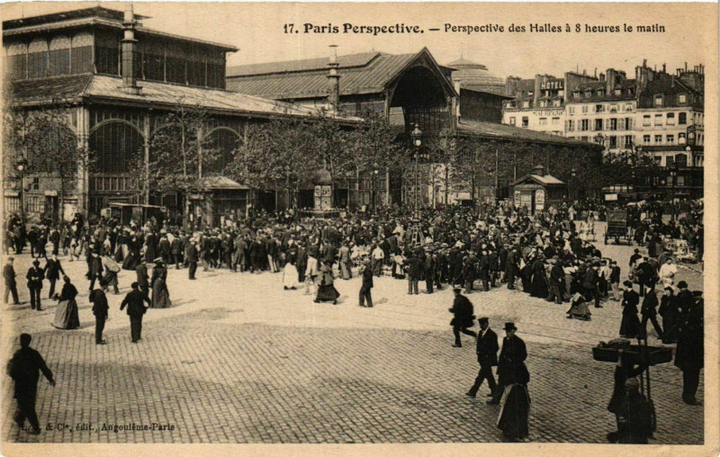 Carte postale ancienne Paris Perspective. 17. Les Halles a 8 heures du matin à Paris
