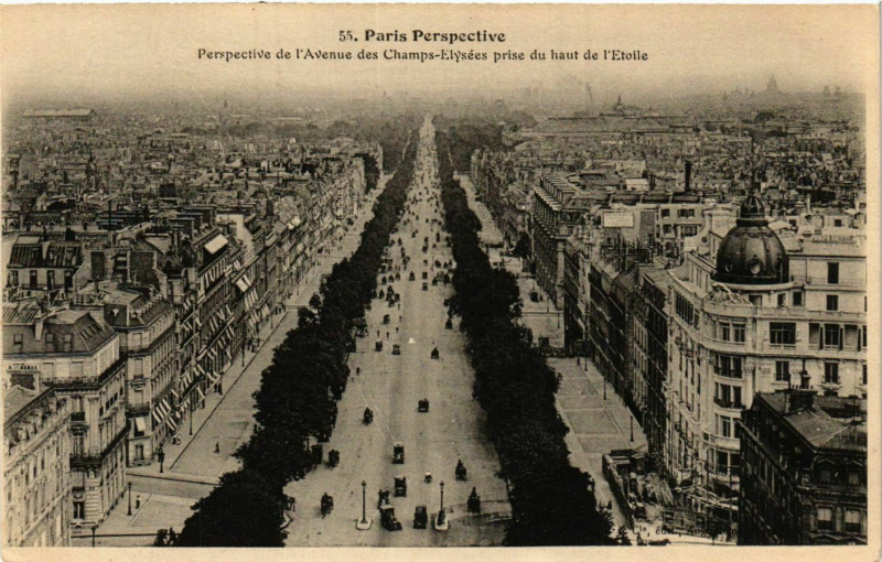 Carte postale ancienne Paris Perspective. 55. Avenue des Champs-Elysées à Paris