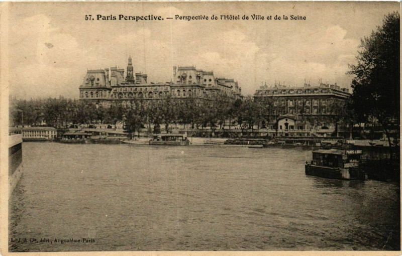 Carte postale ancienne Paris Perspective. 57. Hotel de Ville et la Seine à Paris
