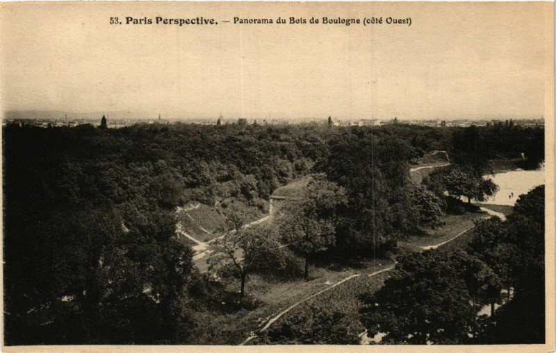 Carte postale ancienne Panorama du Bois de Boulogne (côté Ouest) à Paris 16e