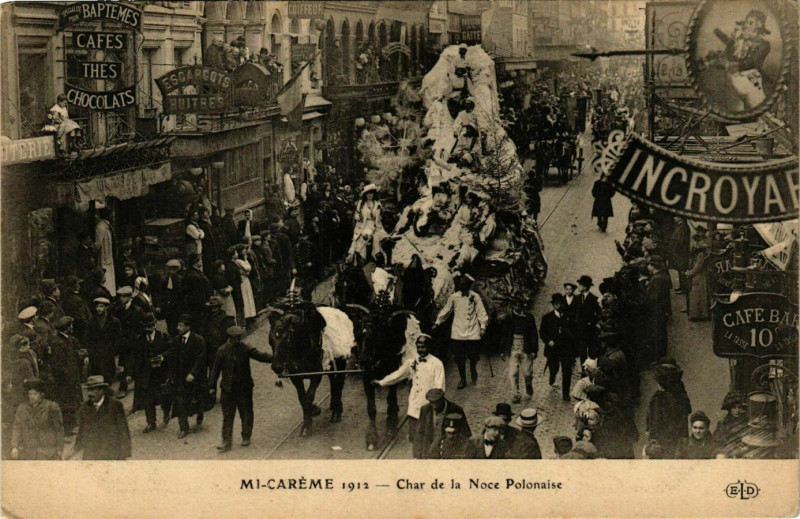 Carte postale ancienne Paris Mi-Careme 1912 Char de la Noce Polonaise à Paris