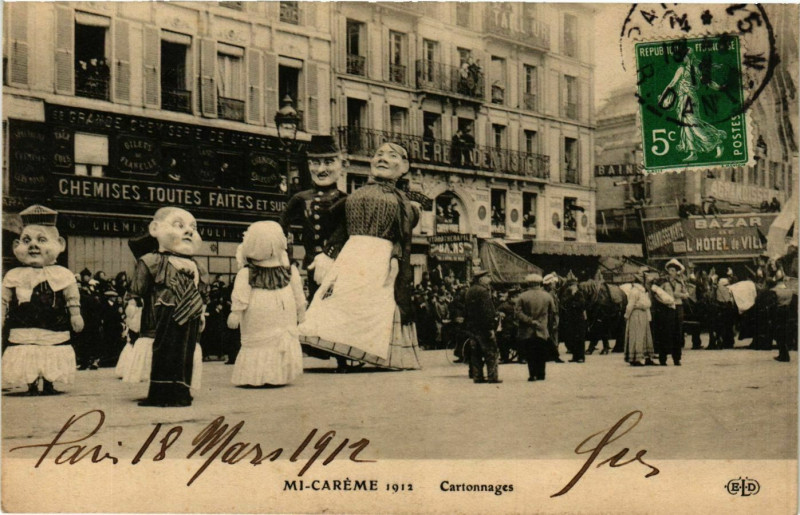 Carte postale ancienne Paris Mi-Careme 1912 Cartonnages à Paris