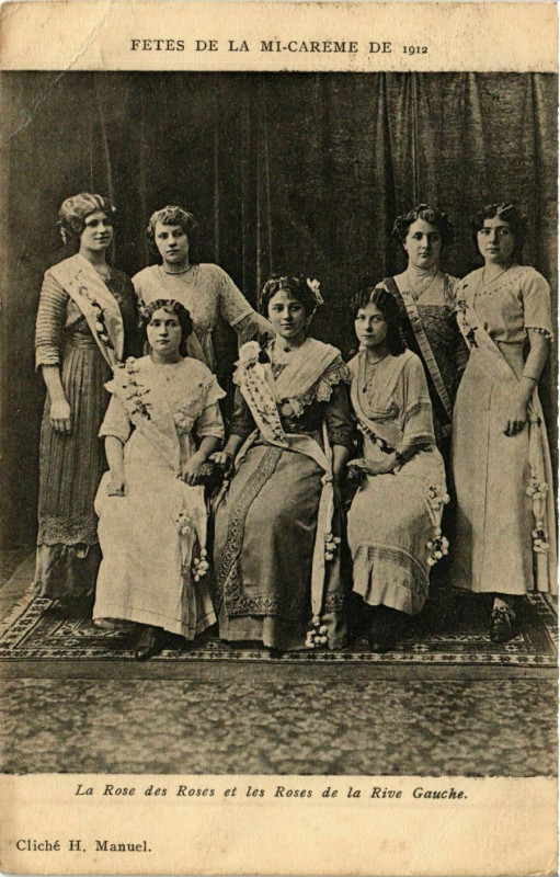 Carte postale ancienne Paris Mi-Careme 1912 La Rose des Roses et Roses de la Rive Gauche à Paris