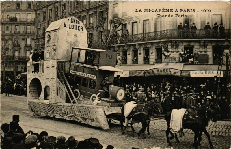 Carte postale ancienne La Mi-Carême 1909 - Char de Paris à Paris 4e