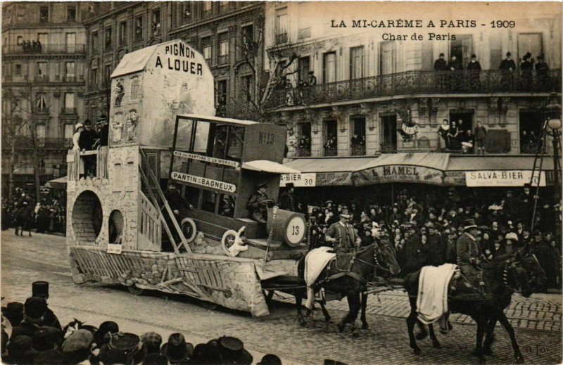 Carte postale ancienne Paris Mi-Careme 1909 Char de Paris à Paris 4e