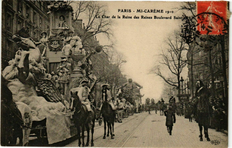 Carte postale ancienne Paris Mi-Careme 1910 Char de la Reine des Reines à Paris