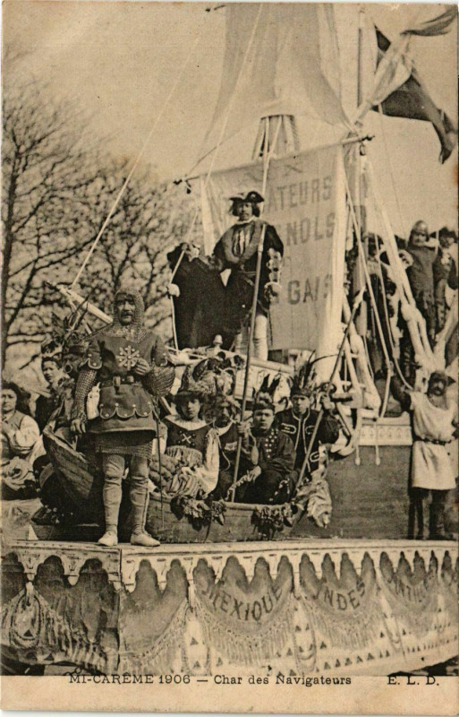 Carte postale ancienne Paris Mi-Careme 1906 Char des Navigateurs à Paris