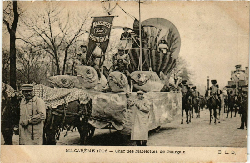 Carte postale ancienne Paris Mi-Careme 1906 Char des Matelottes de Gourgain à Paris