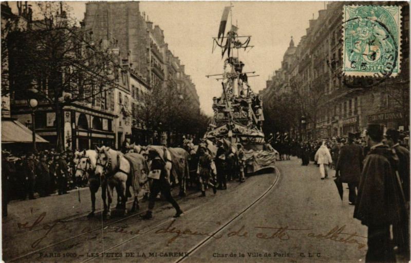 Carte postale ancienne Paris Mi-Careme 1905 Char de la Ville de Paris à Paris