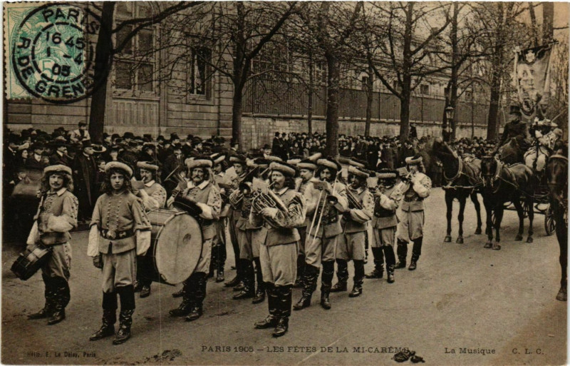 Carte postale ancienne Paris Mi-Careme 1905 La Musique à Paris