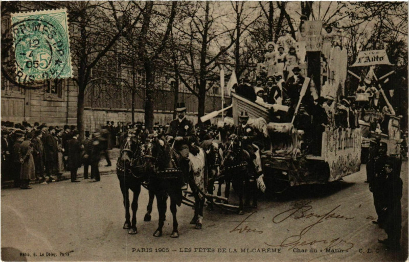 Carte postale ancienne Paris Mi-Careme 1905 Char du Matin à Paris