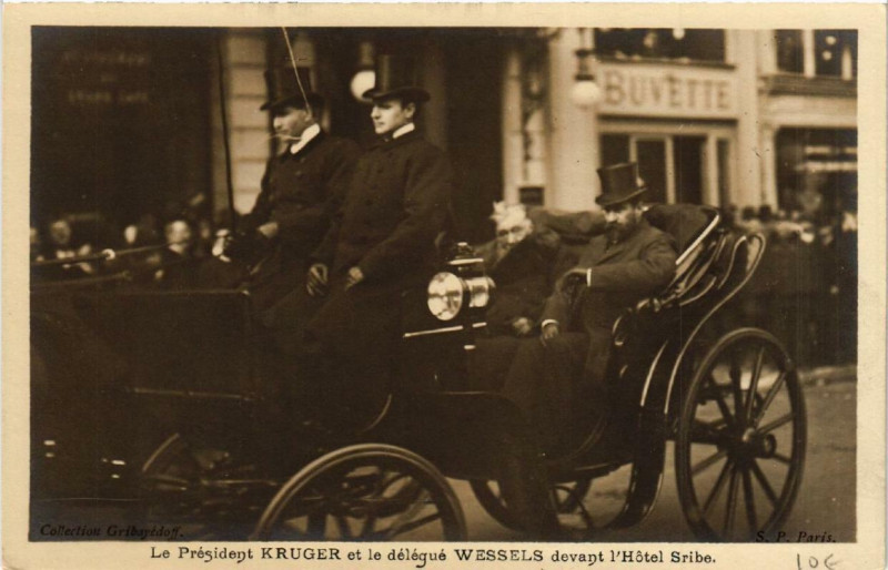 Carte postale ancienne Paris Le President Kruger et le delegue Wessels Hotel Sribe à Paris