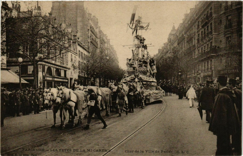 Carte postale ancienne Paris Mi-Careme 1905 Char de la Ville de Paris à Paris