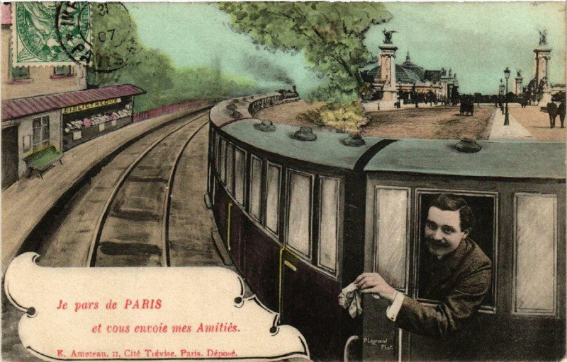 Carte postale ancienne Je pars de Paris et vous envoie mes Amitiés à Paris