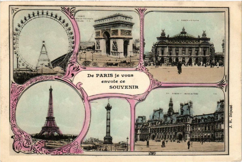 Carte postale ancienne De Paris Je vous envoie ce Souvenir à Paris