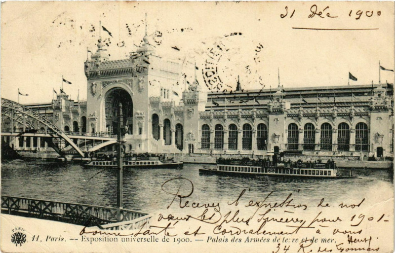 Carte postale ancienne Paris Expo 1900 Palais des Armées de terre et de mer à Paris