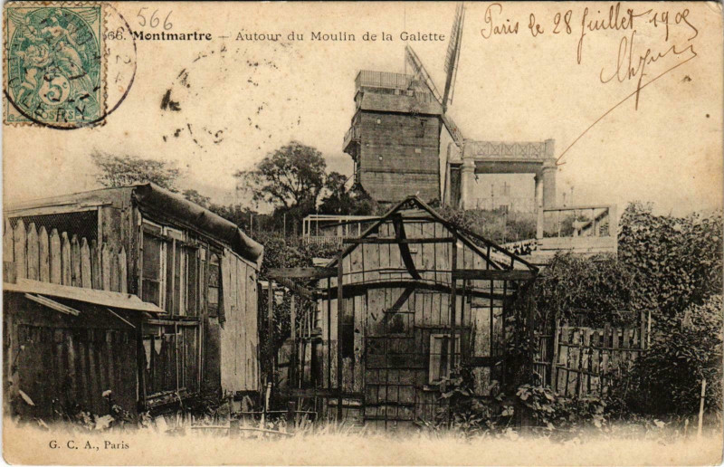 Carte postale ancienne Montmartre - Autour du Moulin de la Galette à Paris 18e