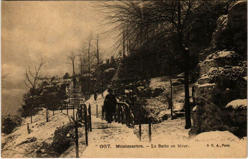 Carte postale ancienne Montmartre - La Butte en hiver à Paris 18e