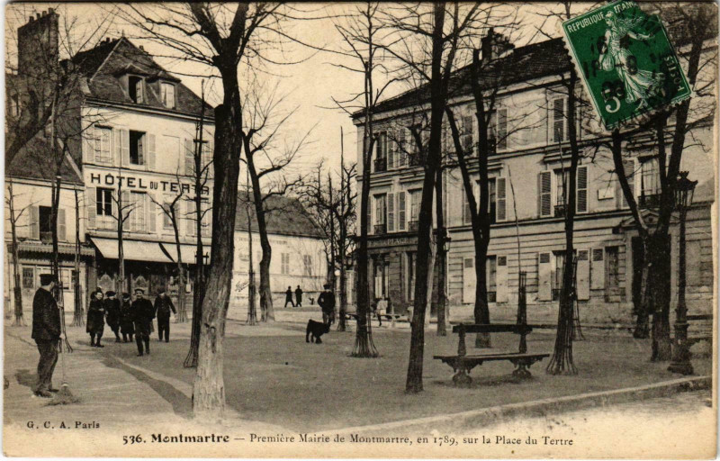 Carte postale ancienne Première Mairie de Montmartre, en 1789, sur la Place du Tertre à Paris 18e