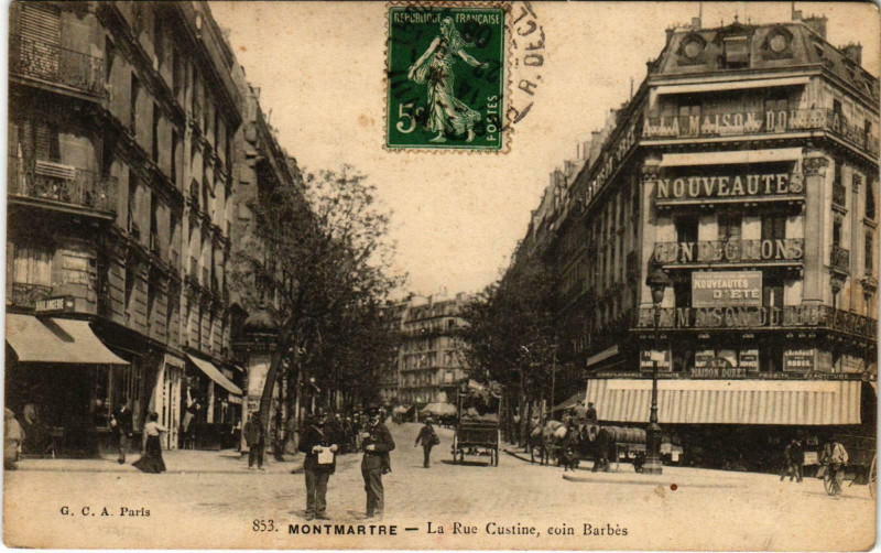 Carte postale ancienne Montmartre - La Rue Custine, coin Barbès à Paris 18e