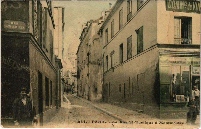 Carte postale ancienne La Rue Saint-Rustique à Montmartre à Paris 18e