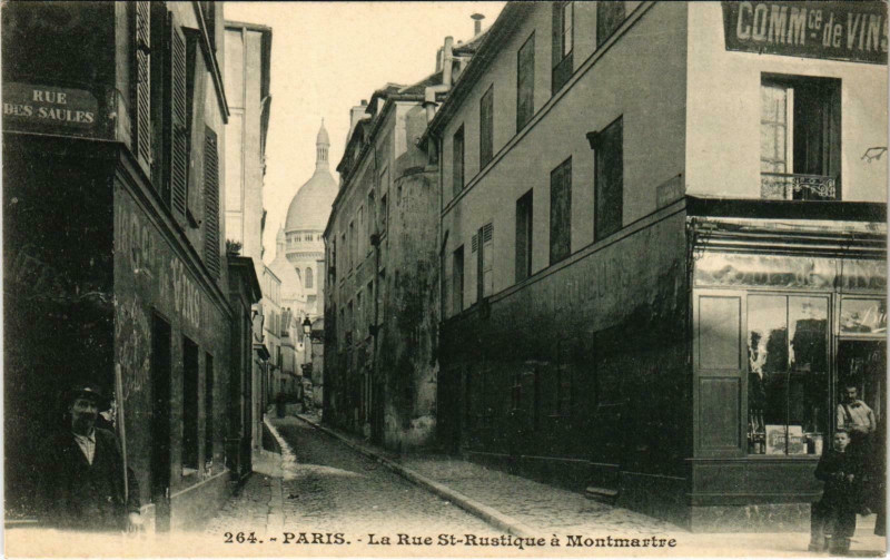 Carte postale ancienne La Rue Saint-Rustique à Montmartre à Paris 18e