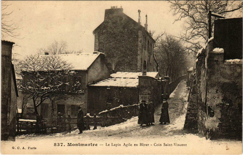 Carte postale ancienne Montmartre - Le Lapin Agile en Hiver - Coin Saint-Vincent à Paris 18e