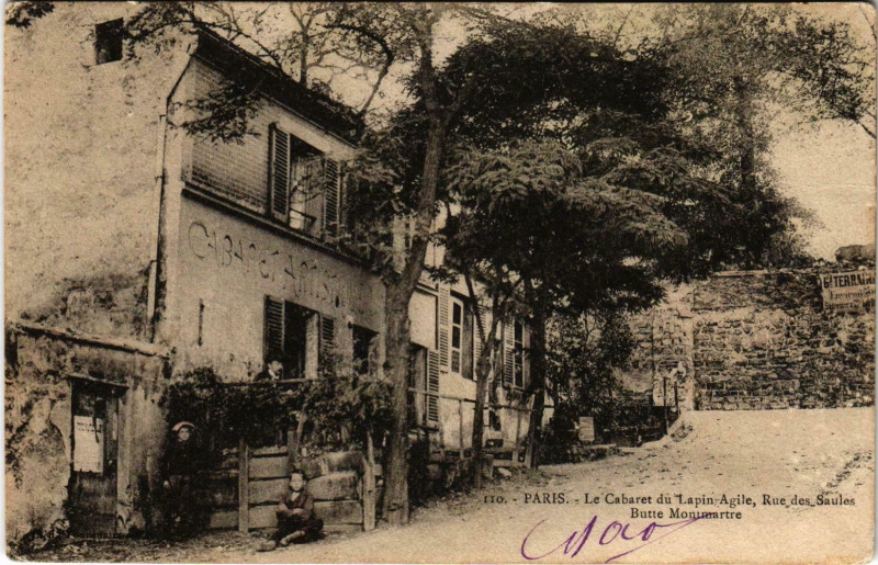Carte postale ancienne Le Cabaret du Lapin Agile - Rue des Saules - Butte Montmartre à Paris 18e