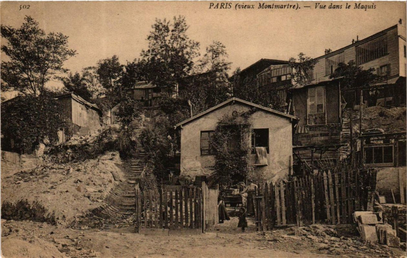 Carte postale ancienne Vieux Montmartre - Vue dans le Maquis à Paris 18e