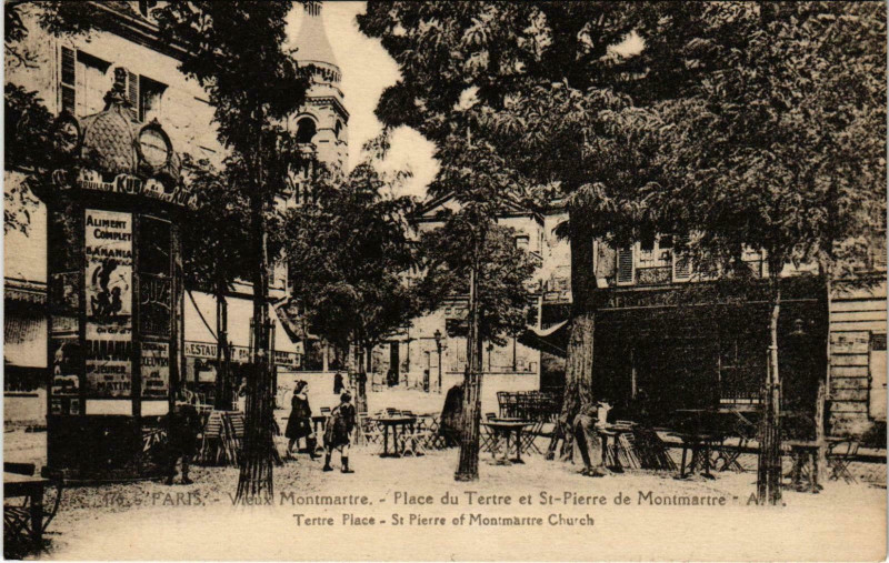 Carte postale ancienne Vieux Montmartre - Place du Tertre et Saint-Pierre de Montmartre à Paris 18e