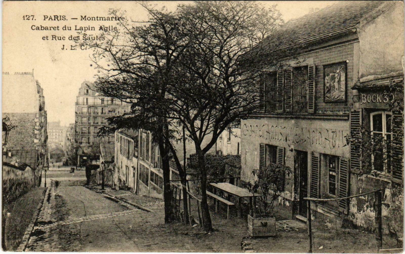 Carte postale ancienne Montmartre - Cabaret du Lapin Agile et Rue des Saules à Paris 18e
