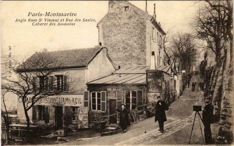Carte postale ancienne Montmartre - Angle Rues Saint Vincent et Rue des Saules - Cabaret des Assassins à Paris 18e