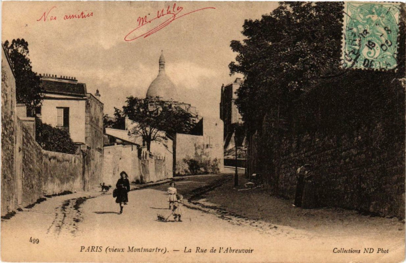 Carte postale ancienne Vieux Montmartre - La Rue de l'Abreuvoir à Paris 18e