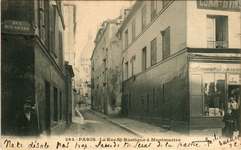 Carte postale ancienne La Rue Saint-Rustique à Montmartre à Paris 18e