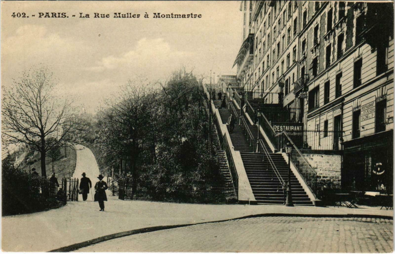 Carte postale ancienne La Rue Muller à Montmartre à Paris 18e