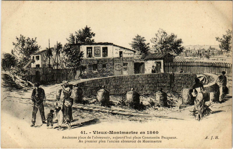 Carte postale ancienne Vieux Montmartre - Ancienne Place de l'Abreuvoir, aujourd'hui Place de Constantin Pecqueur à Paris 18e