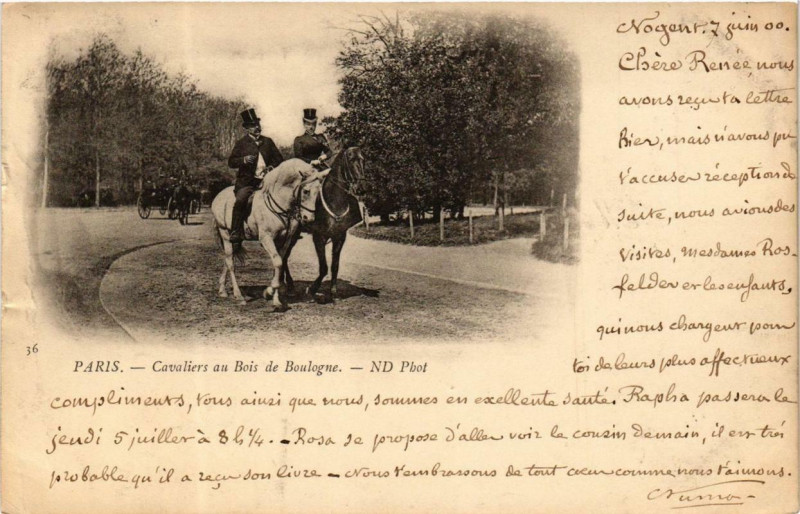 Carte postale ancienne Cavaliers au Bois de Boulogne à Paris 16e