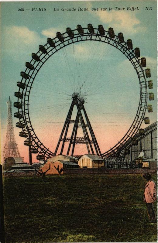 Carte postale ancienne La Grande Roue - Vue sur la Tour Eiffel à Paris 15e