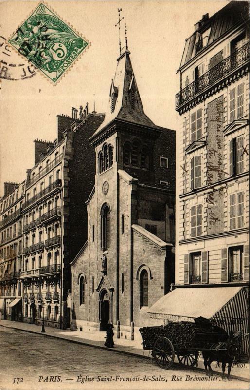 Carte postale ancienne Eglise Saint-François-de-Sales - Rue Brémontier à Paris 17e