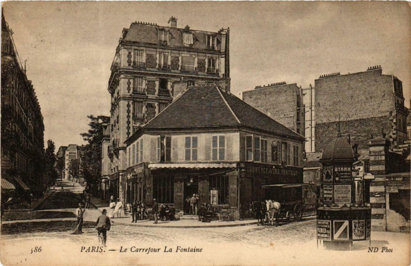 Carte postale ancienne Le Carrefour La Fontaine à Paris 16e