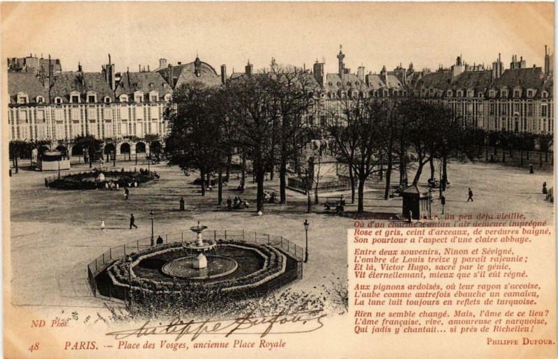 Carte postale ancienne Paris 4e Place des Vosges. Ancienne Place Royale. Nd Phot à Paris 4e