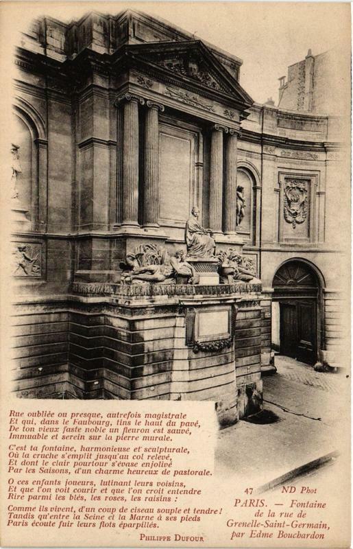 Carte postale ancienne Paris 7e Fontaine et la Rue de Grenelle-Saint-Germain. Nd Phot à Paris 7e