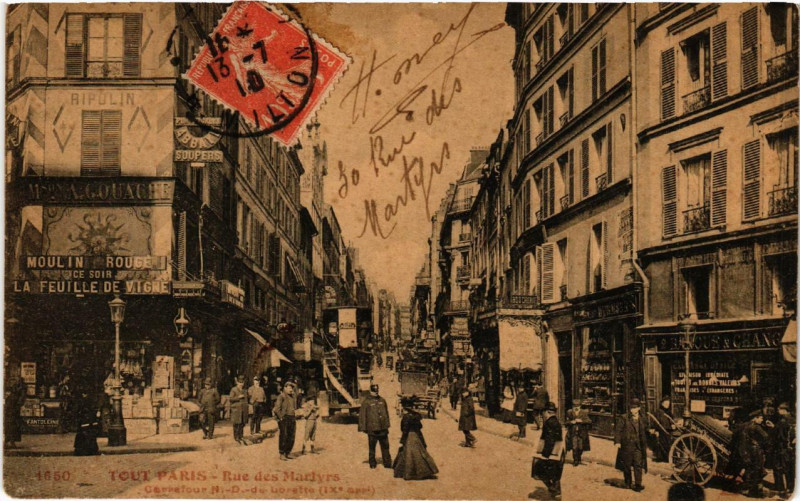Carte postale ancienne Tout Paris (9e) Rue des Martyrs. Carrefour de Nd de Lorette à Paris 9e