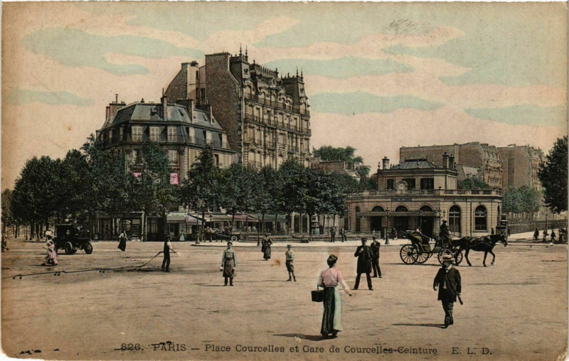Carte postale ancienne Place Courcelles et Gare de Courcelles-Ceinture à Paris 17e