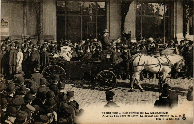 Carte postale ancienne Paris Mi-Careme 1905 Arrivée a la Gare de Lyon à Paris