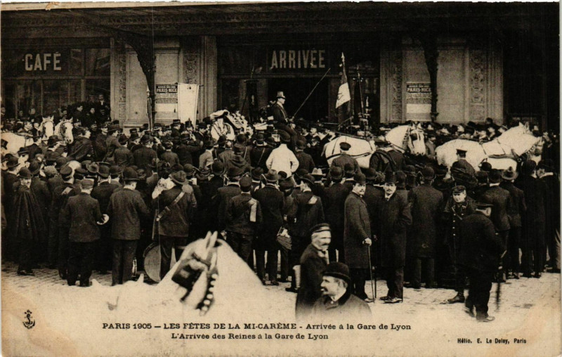 Carte postale ancienne Paris Mi-Careme 1905 Arrivée a la Gare de Lyon à Paris