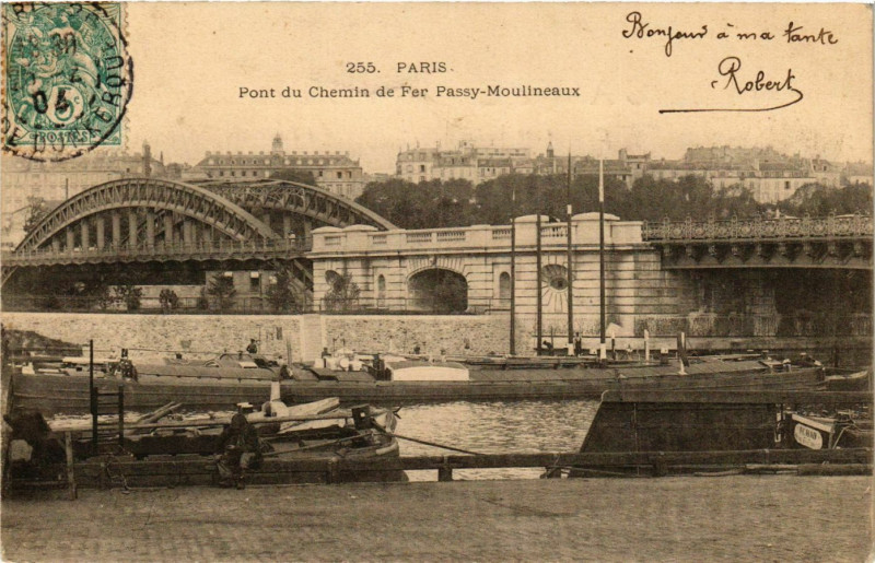 Carte postale ancienne Pont du Chemin de Fer Passy-Moulineaux à Paris 15e