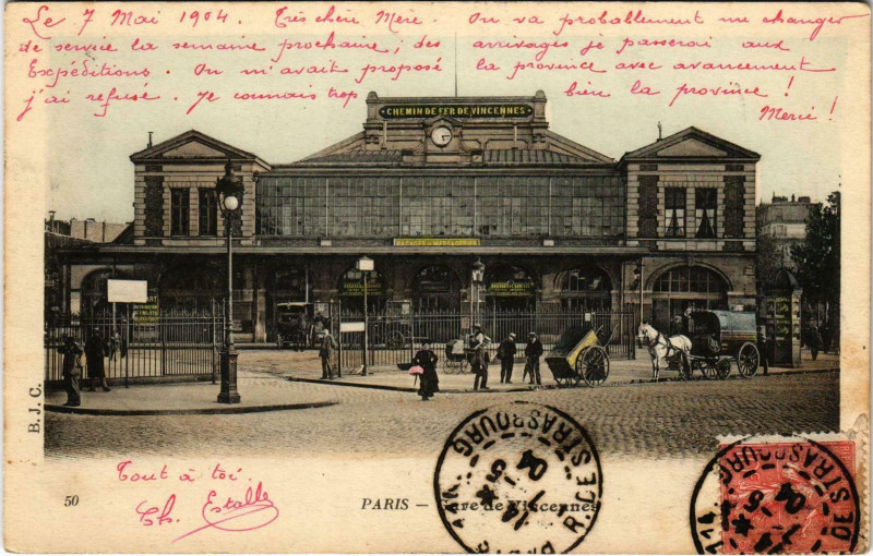 Carte postale ancienne Gare de Vincennes à Paris 12e