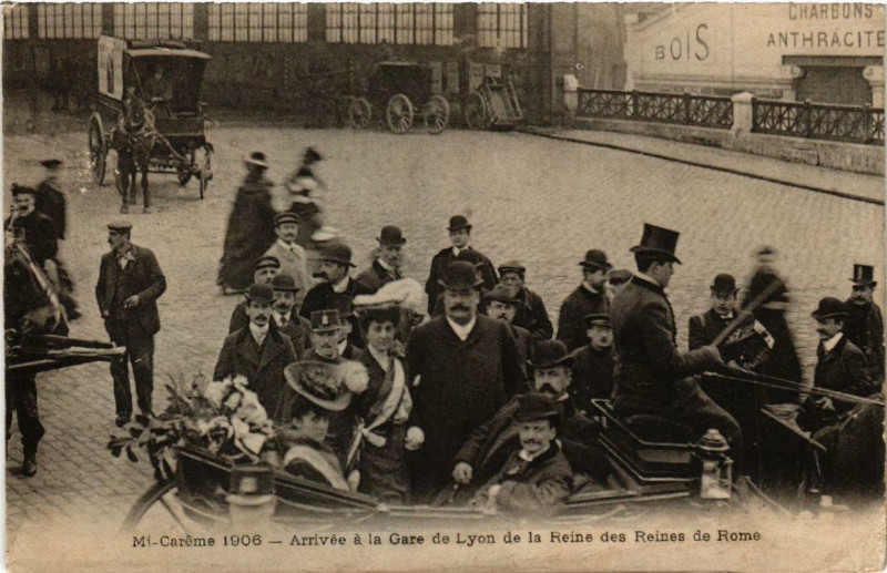 Carte postale ancienne Paris Mi-Careme 1906 Arrivée a la Gare de Lyon à Paris