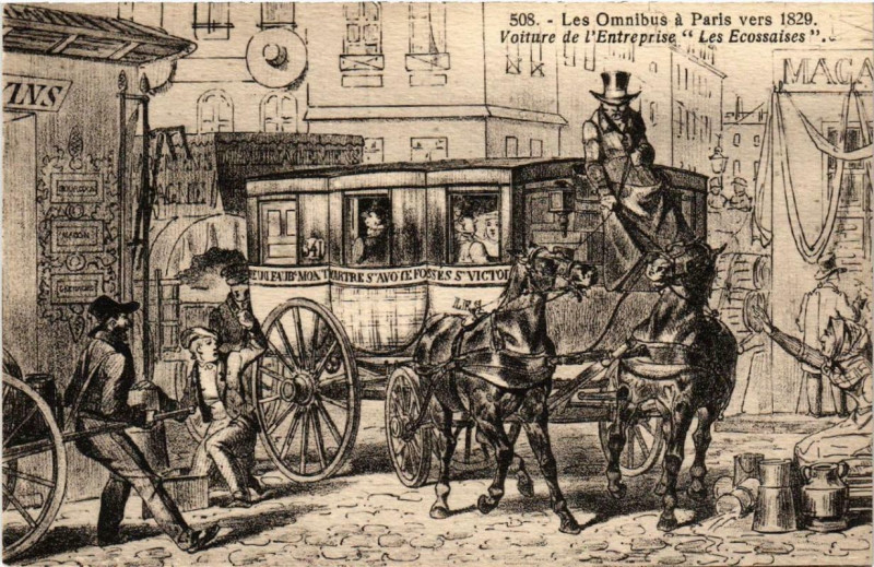 Carte postale ancienne Paris Les Omnibus vers 1829 Voiture de l'Entreprise à Paris